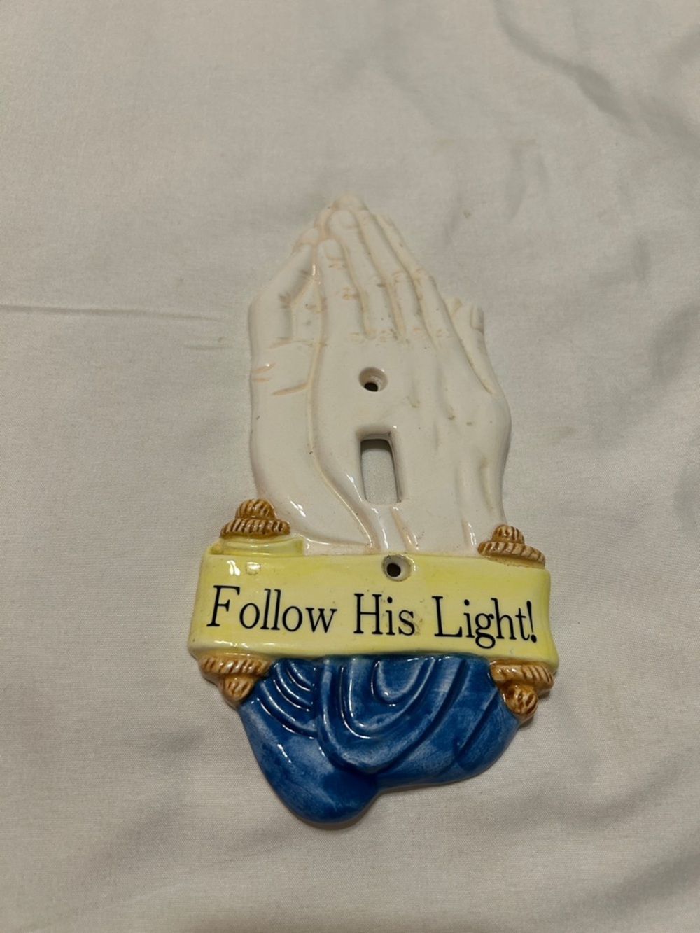 Follow His Light praying hands ceramic switch plate cover 1994
